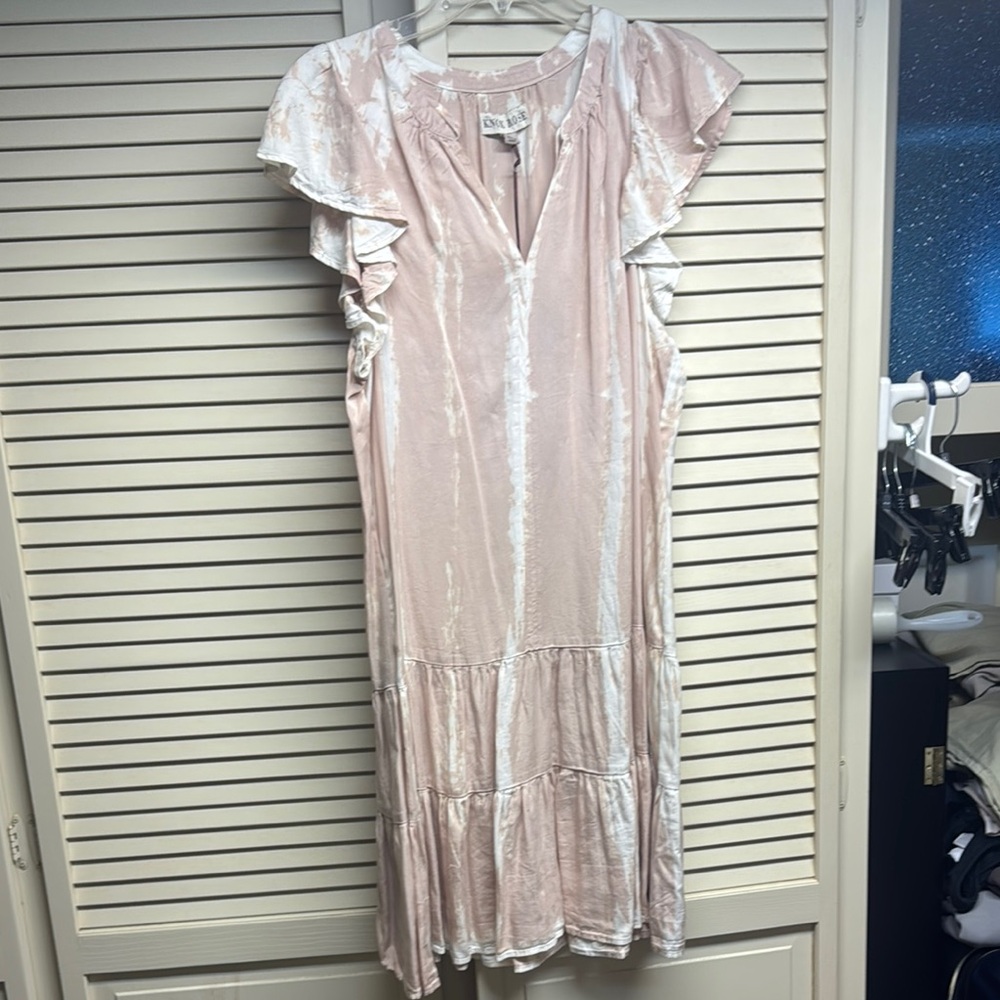 Knox Rose Pink Ruched Flutter Sleeve Midi Dress